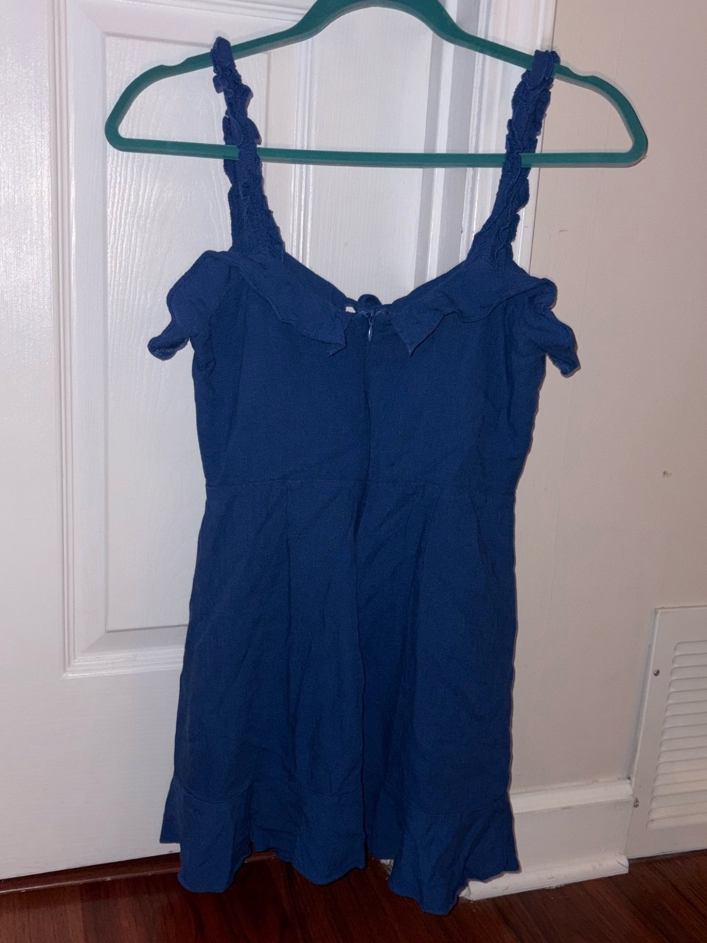 Blue Mini Sundress with Ruffle Straps - Picture 3 of 4